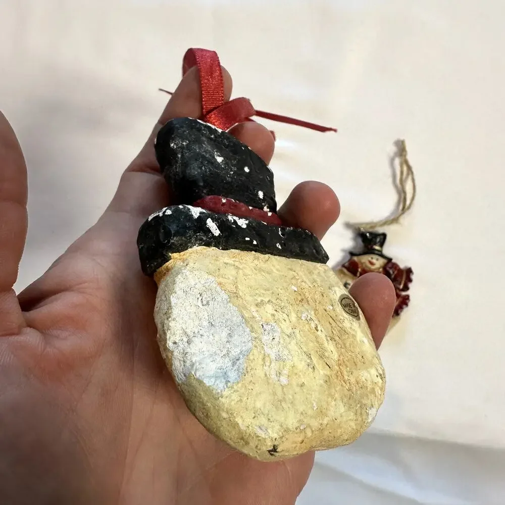 Primitive Farmhouse Christmas Bundle Of 2 Snowman Tree Ornaments